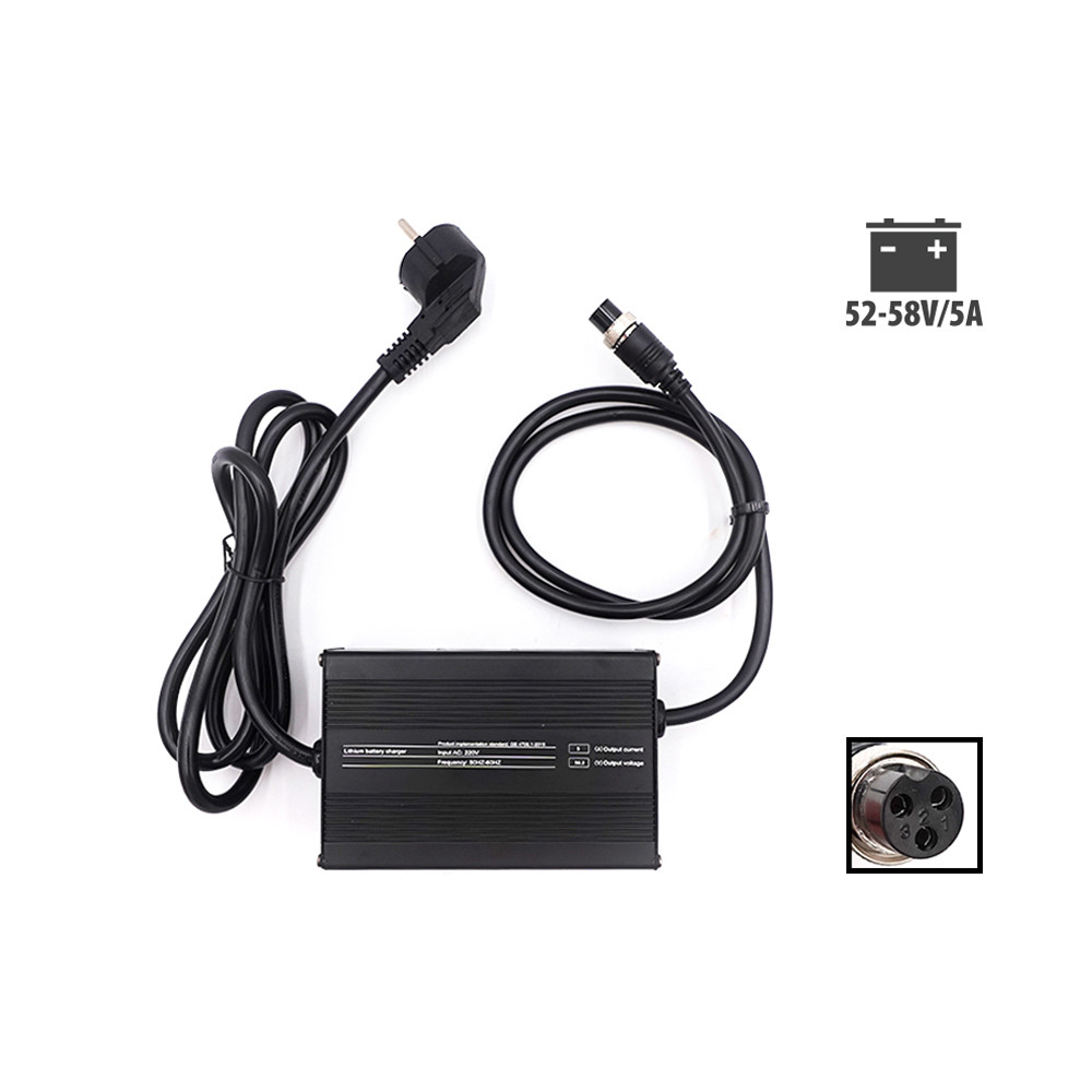 Cargador rápido 52V-58V 5A, toma GX16
