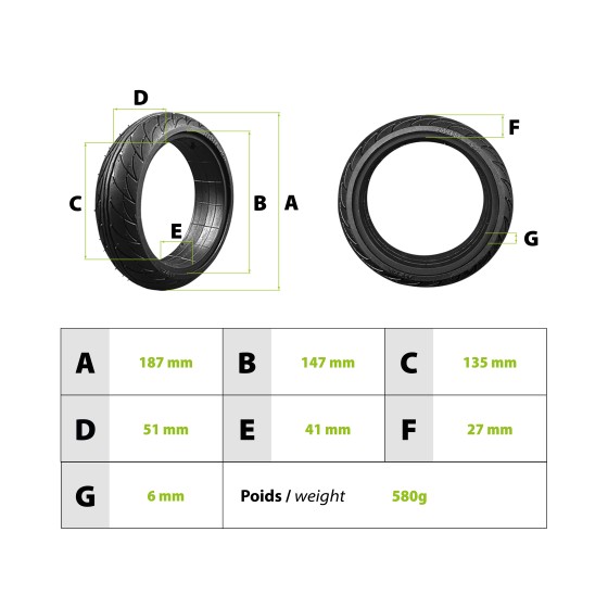 Pneu plein Ninebot Es1/2/3/4 pour trottinette électrique - wattiz