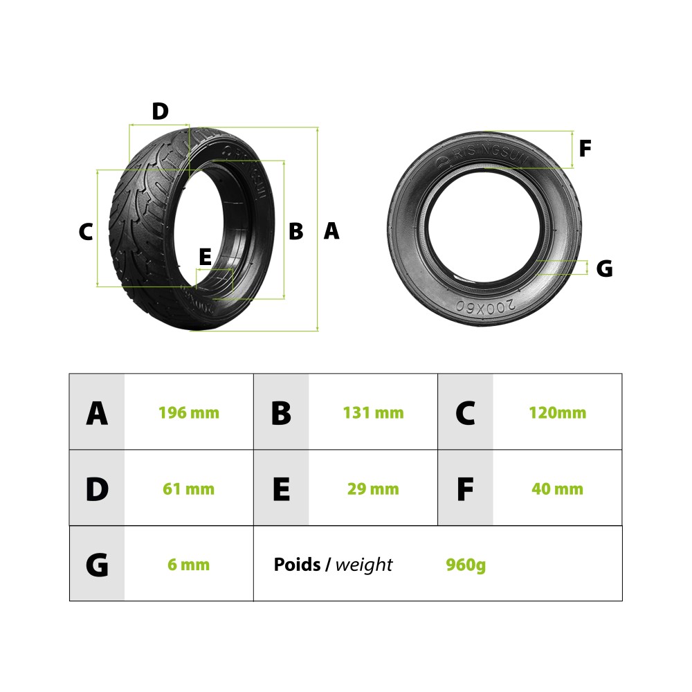 200x60 Solid Tire Zero8 Ar Dualtron Raptor