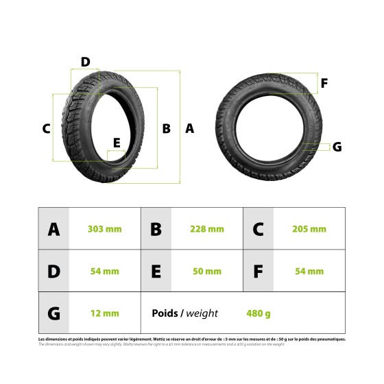 Pneu draisienne 12,5x2.125 (62-203) pour trottinette électrique - wattiz