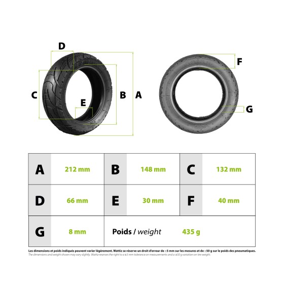 Pneu 8.5x3.0 route Vsett 8 & 9 renforcé  pour trottinette électrique - wattiz