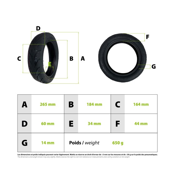 Pneu 10x2.50-6.5 Ninebot F Serie pour trottinette électrique - wattiz
