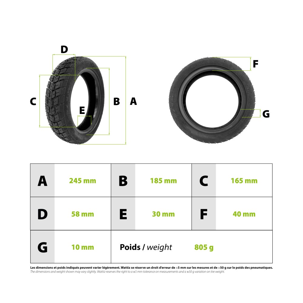 Neumático 10x2.50-6.5 Semi Offroad Tubeless con gel antipinchazos