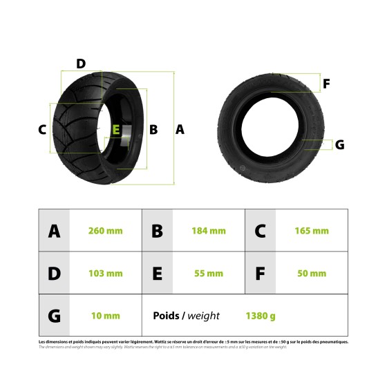 Pneu 100/55-6.5 avec gel anti crevaison pour trottinette électrique - wattiz