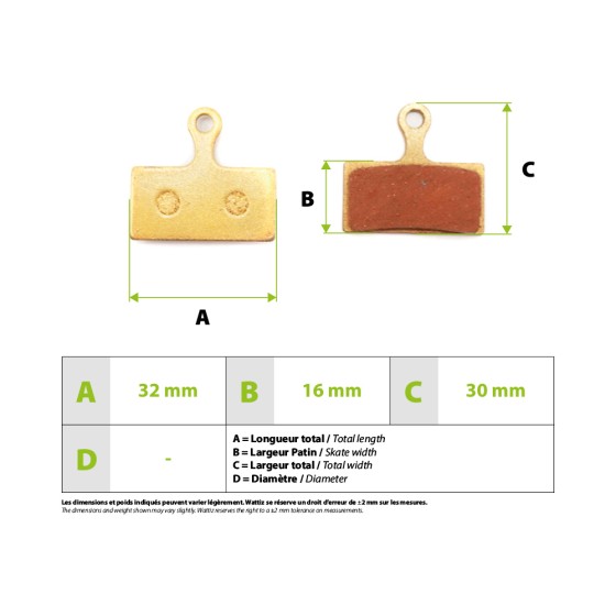 Plaquettes de frein Shimano B01S T U métalliques pour trottinette électrique wattiz